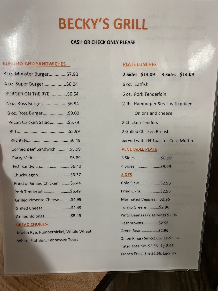 Menu Becky's Grocery And Grill-2