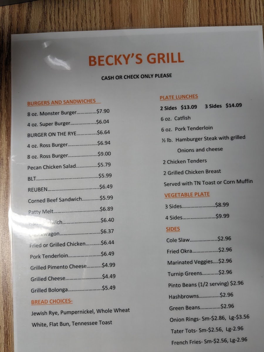 Menu Becky's Grocery And Grill-8