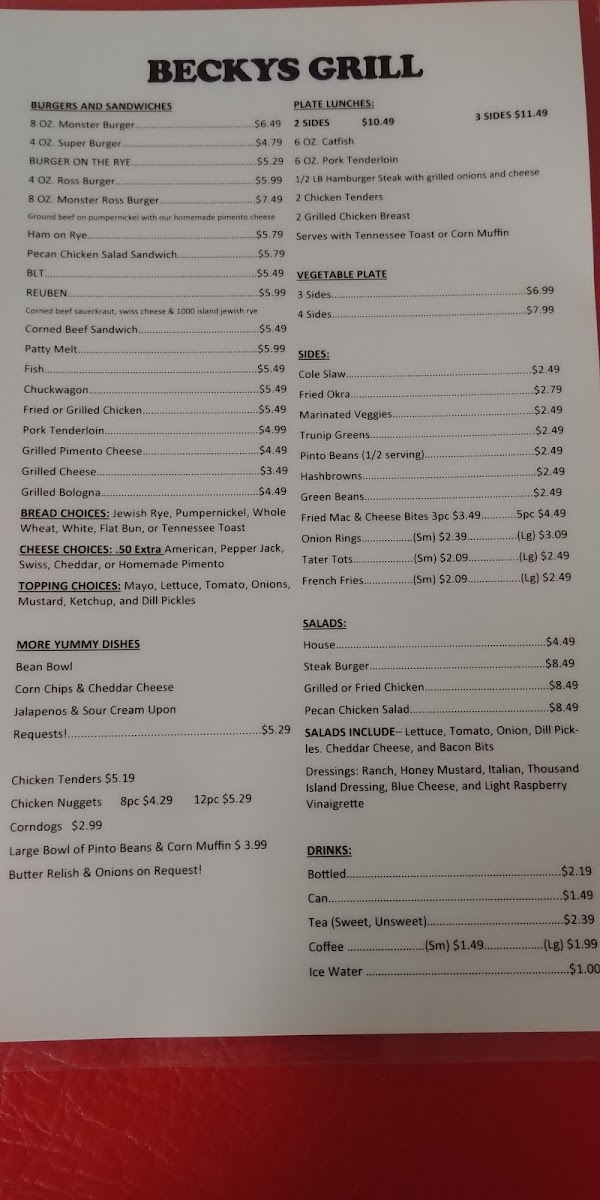 Menu Becky's Grocery And Grill-9